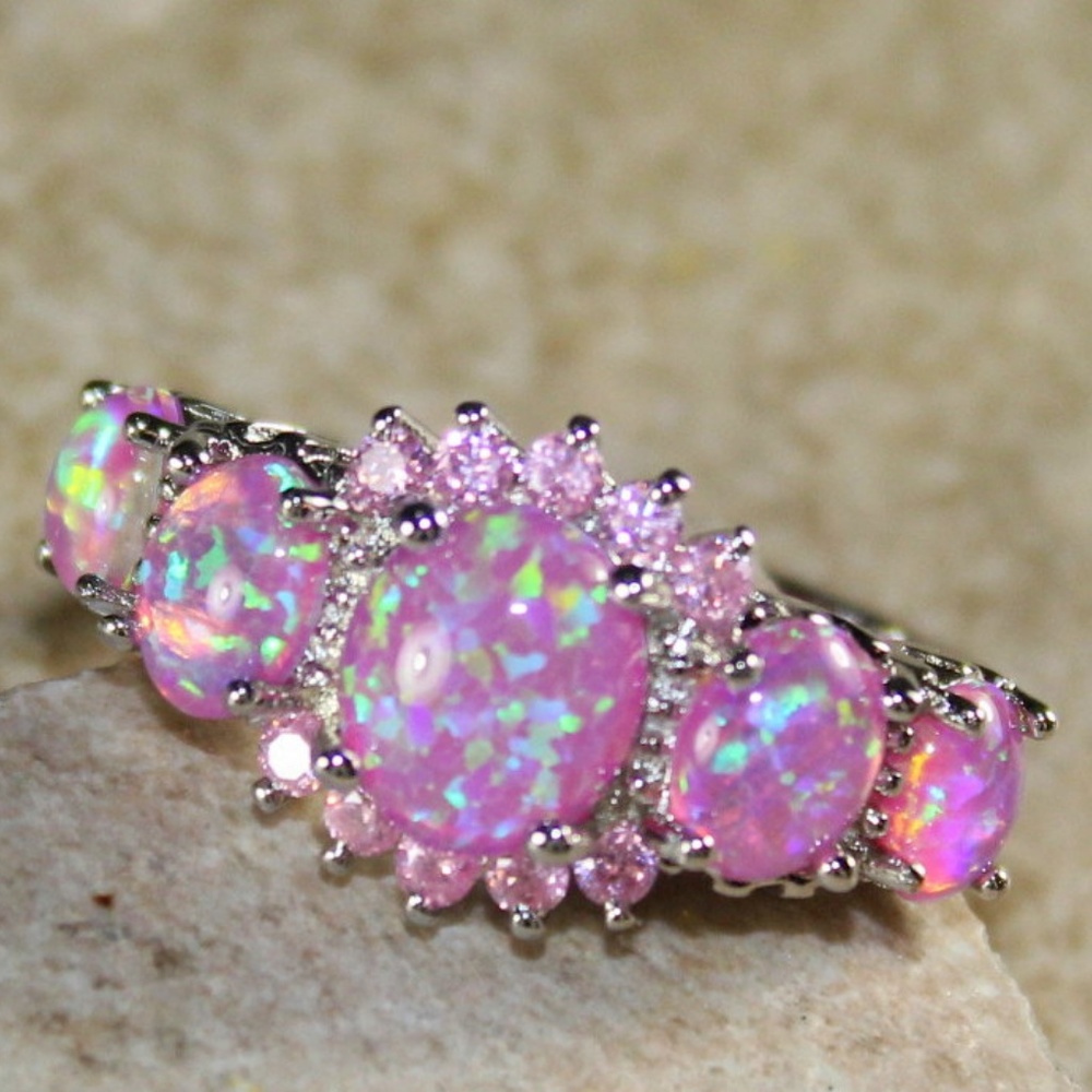 Pink Fire Opal Silver Ring